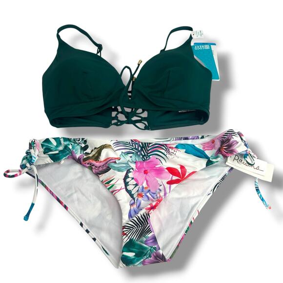 NEW Mix & Match Bikini Set Size Large 36/38C Green Tropical Coco Reef Raisins - Picture 4 of 15